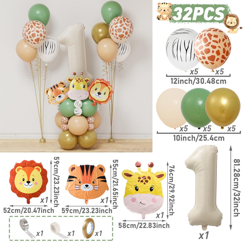 Jungle Animal Balloon Bunch Happy 1st Birthday Party Decorations Kids Favor Gifts Safari Animal Balloons Baby Shower Supplies
