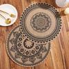 Large Round Jute Placemat Bohemian INS Style Silk Screen Printed Heat Resistant Table Mat Insulation Pad for Kitchen Dining Home Decoration