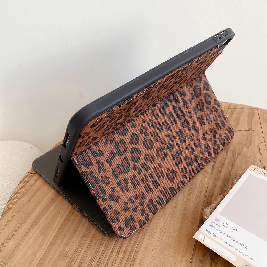 For IPad 5 6 7 8 9 10th Generation Case Air Pro 2024 MINI 3 4 Pro 11 Inch Leather Cover Leopard-print 3-fold Stand