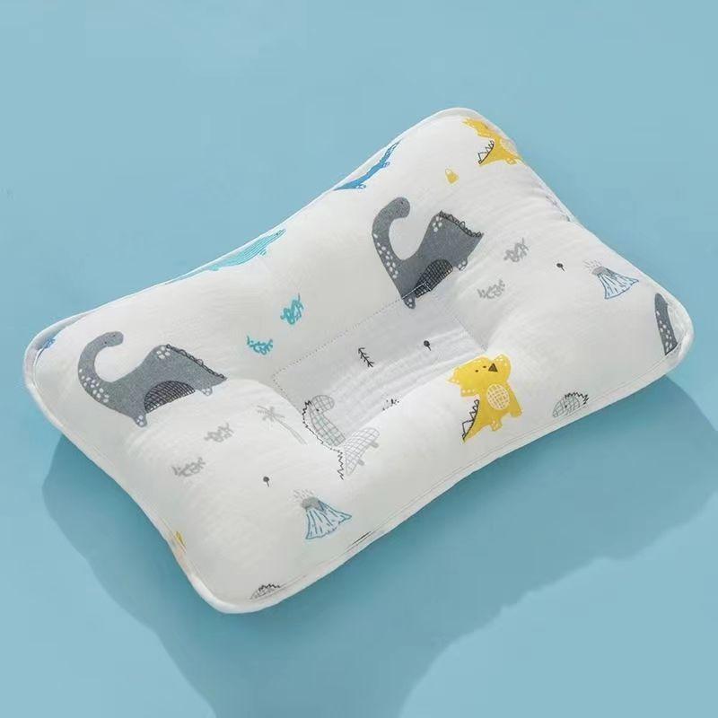 Baby Pillow Pure Cotton Gauze Baby Styling Pillow Lace Cotton Newborn Head Anti-Bias Head Correction Low Pillow 0-6