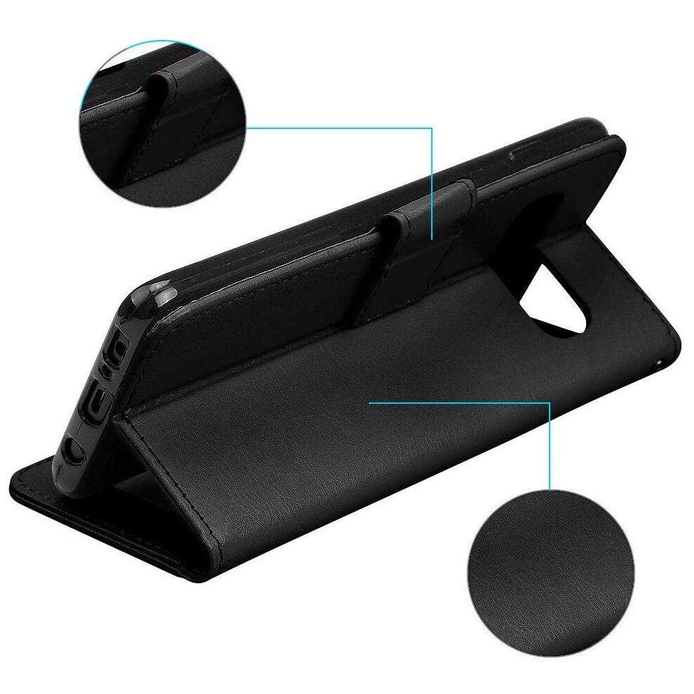 Custodia Portafoglio in Pelle per Galaxy S10 Plus, Custodia Protettiva a Libro con Slot per Carte, Supporto e Cinturino da Polso - Nero