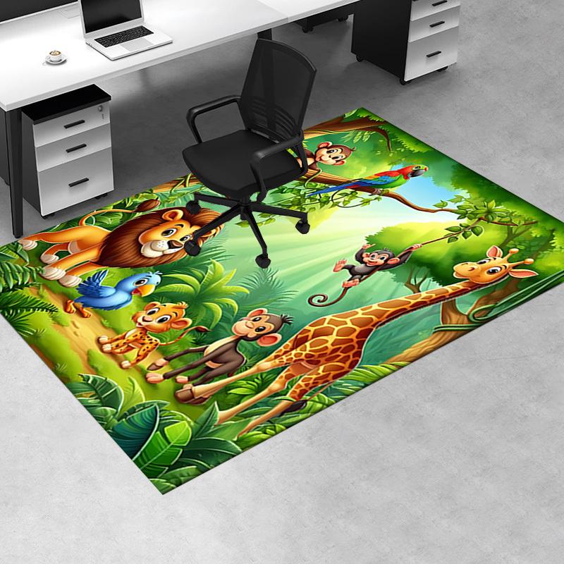 Jungle Adventure Chair Mat: Office Carpet, Large Rug for Home Decor, Giraffe & Monkey Playmat Gift, Suitable for Bedroom, Living Room, Various Rooms