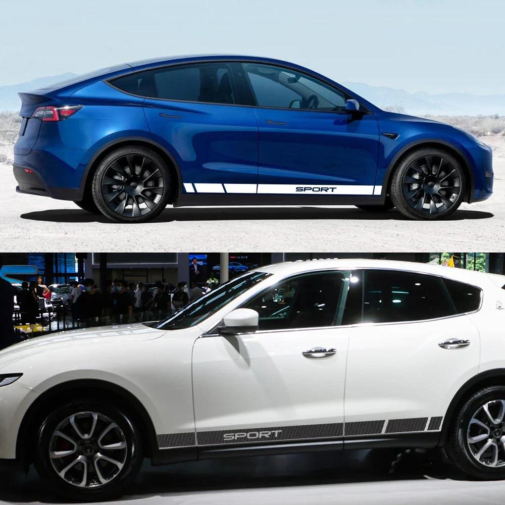 For Tesla Model Y 2PCS Car Door Side Stickers PVC Car Decorative Decals Waterproof Vinyl Film Auto Exterior Styling Accessories