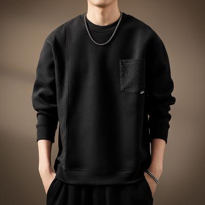 Birleştirme Kapüşonlu Sweatshirt Erkek Bol Artı Yuvarlak Yaka Temel Tişört Amerikan Üst