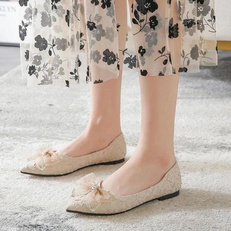 French Style Woman Flats Low Heel Elegant Pointed Toe Chic Point Spring On Offer Cheap Liquidation Y2k Vacation Shoes for Women