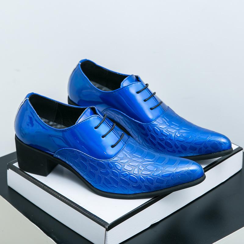 

Large size multi-color high heels patent leather heightening pointed leather shoes men s lace-up casual shoes foreign trade business small leather sho 46 синий