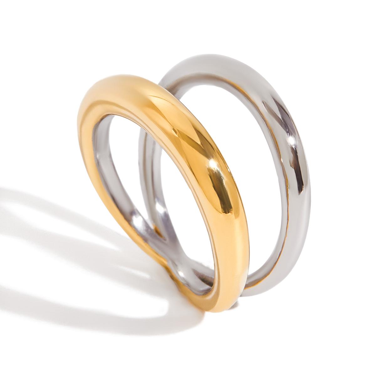 

Yori Золотое серебряное Двухслойное Полое Геометрическое Кольцо 18K Позолоченная PVD Нержавеющая Сталь Летние Ежедневные Украшения Подарок 7