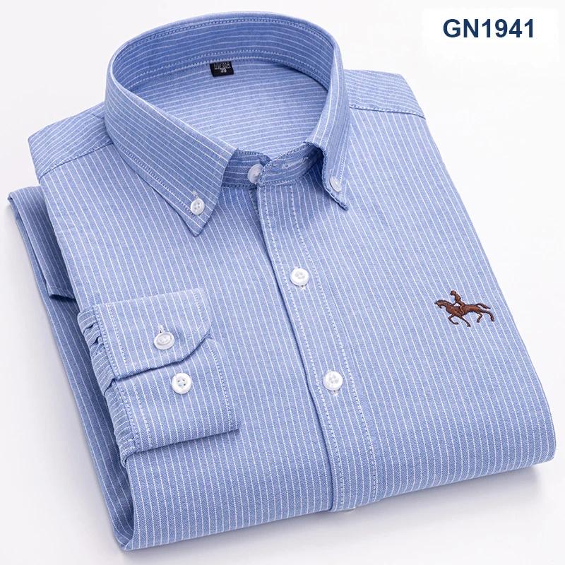 Plus size 100%cotton korean fashion long-sleeve shirts for men slim fit formal plain shirt striped houndstooth plaid clothes