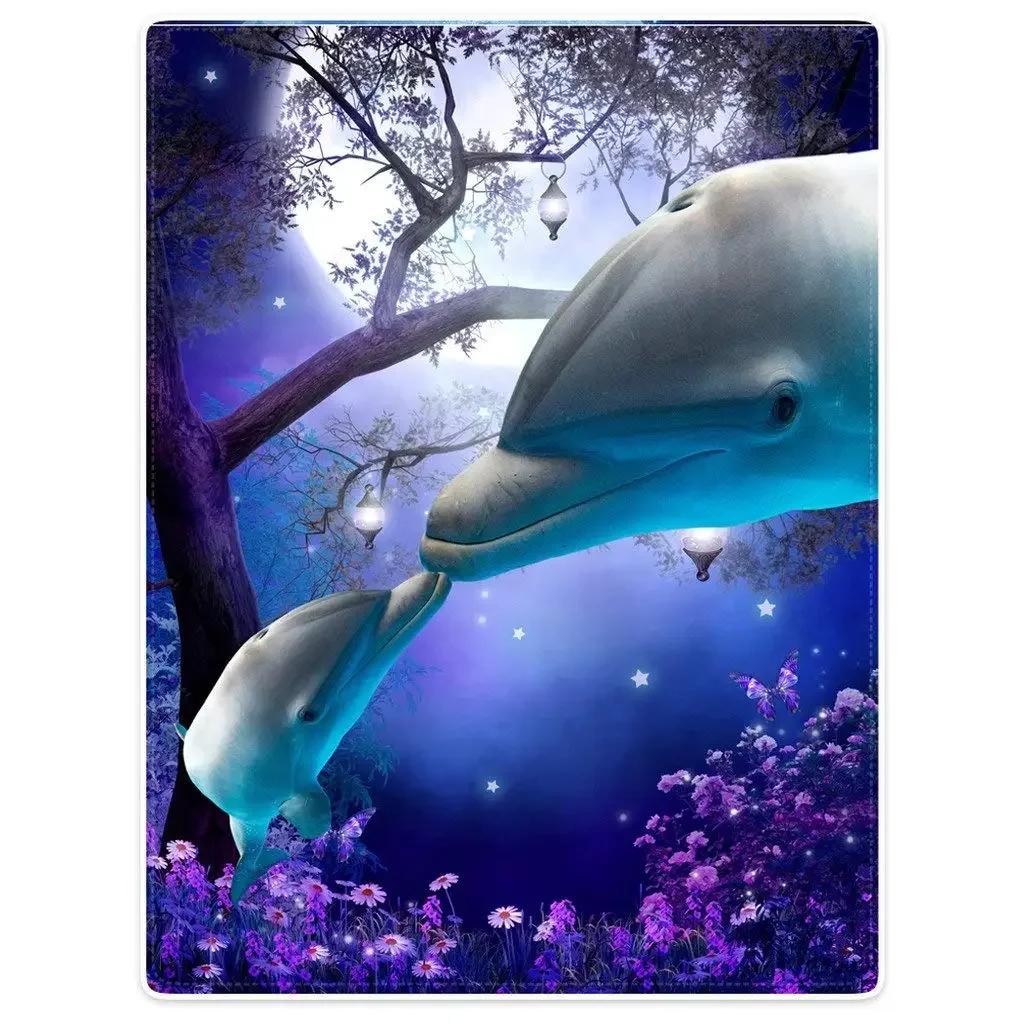Dolphin Throw Blanket, Soft Blanket for Girl Kid Teens Adults, Fleece Cute Dolphin Blanket Warm Cozy Throw for Bed Crib or Couch