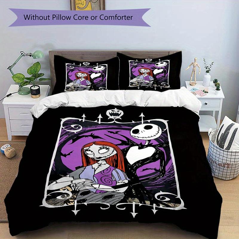 3pcs Jack and Sally Disney Bedding Set Includes 1 Quilt Cover and 2 Pillowcases, Comfortable Bedding F049
