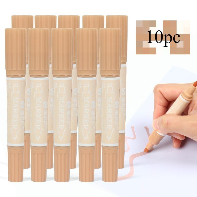 10pcs/set Twin Tip Colored Permanent Art Markers Pens Fine Point Waterproof Oily Black Ink Sketchbook Painting School Supplies