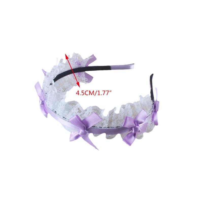 Women Mesh Ruffles Lace Headdress Lovely Ribbon Bowknot Headband Maid Anime Cosplay Gothic Novelty Hair Hoop Props