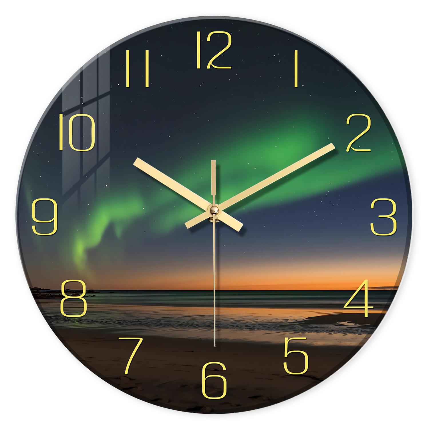 High-Quality 1Pc High-Quality Glass High-Quality Wall High-Quality Clock, High-Quality Beach High-Quality Aurora High-Quality Design High-Quality (as the picture,12inch)