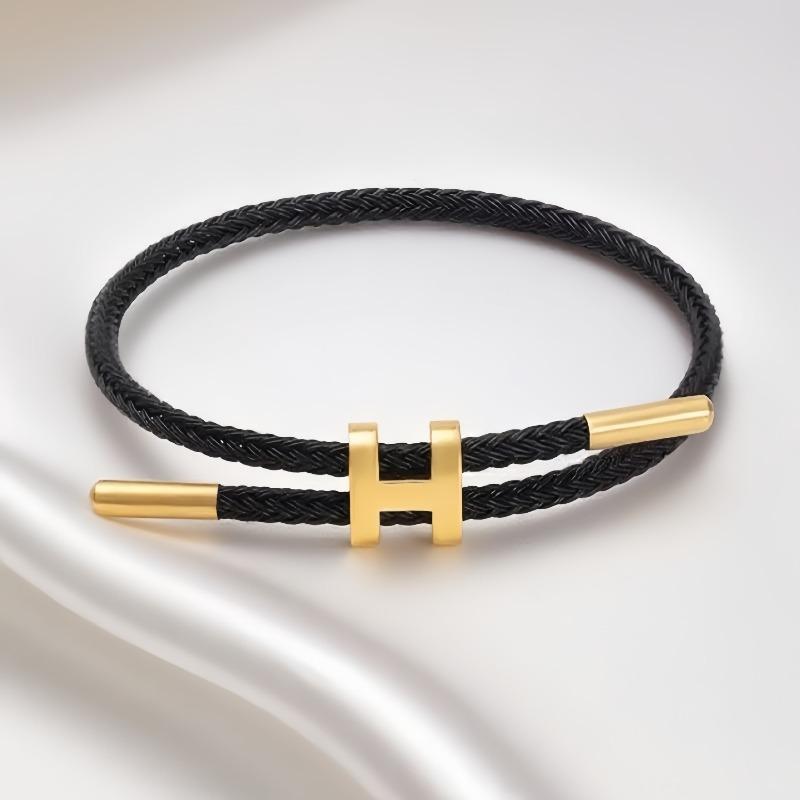 

Универсальный и атмосферный браслет из нержавеющей стали с H-образной пряжкой и веревкой, регулируемый, водонепроницаемый, из титановой стали, для женщин и мужчин чёрный