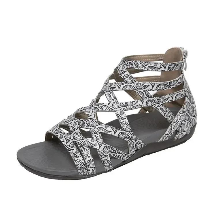 ladies Leopard Slope Heel Sandals Non-slip Lightweight Comfortable Casual womens Slippers Rome Outside Casual Flat Bottom Shoes