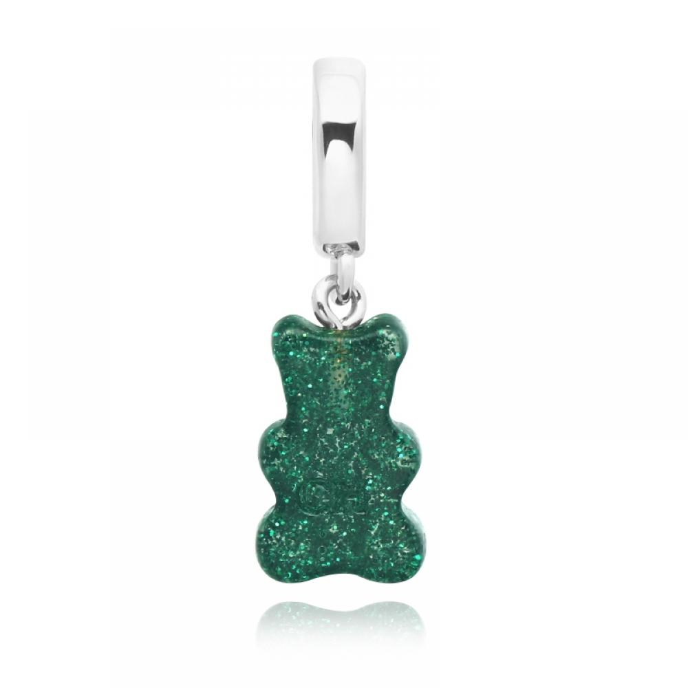 Nostalgia Bear Green Haze Pave Connector Silver