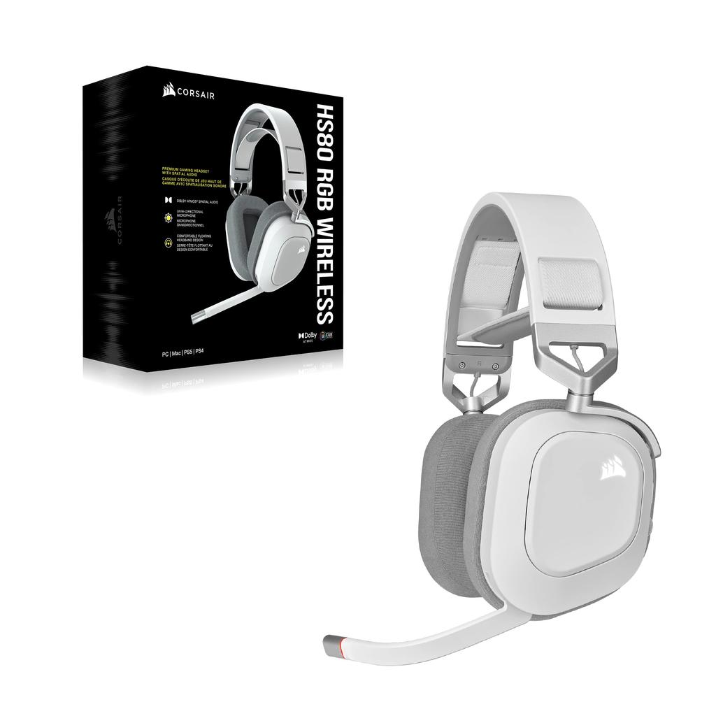CORSAIR HS80 RGB WIRELESS White Wireless Premium Gaming Headset for with Dolby Atmos PC/PS4/PS5 (CA-9011236-AP)