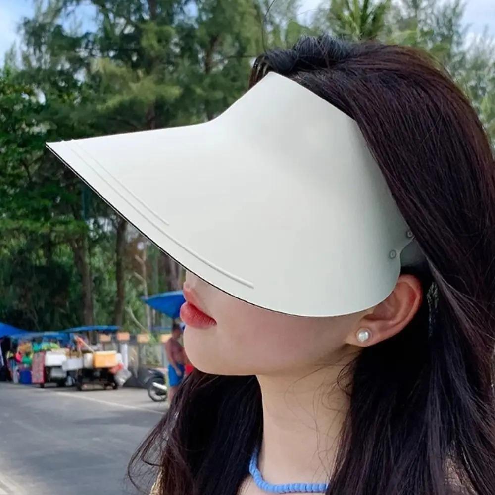 Large Brim Seamless Visor Cap Breathable Beach Cap Sun Protection Sunscreen Empty Top Cap  Sunshade