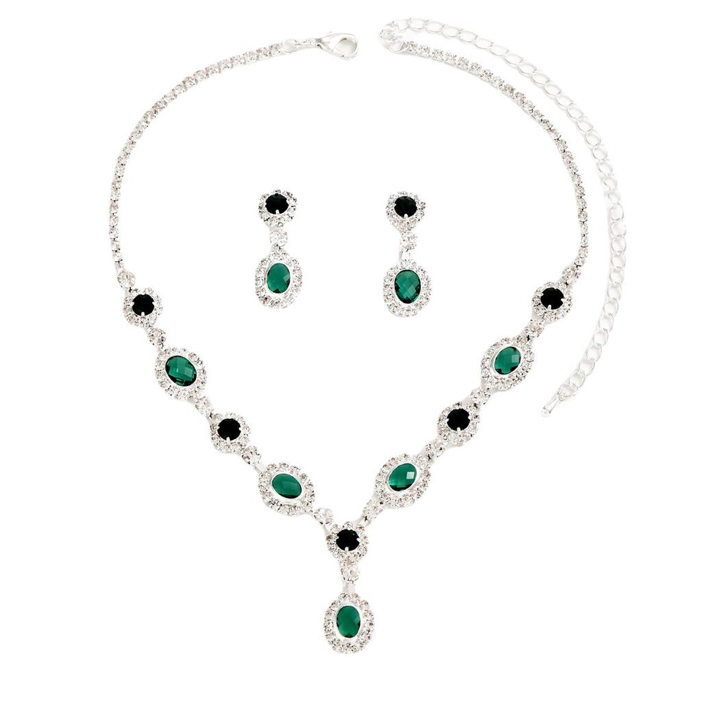 3 Pieces of Women Crystal Droplet Necklace Earrings Set for Wedding Evening Dress Accessories