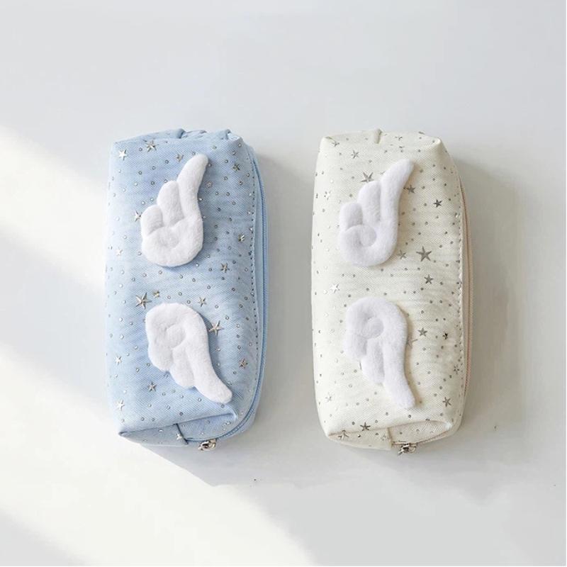 1Pcs Large Capacity Portable Pen Bag Pencil Pouch New Angle Wings Pencil Case School Supplies Student Stationery Storage Bag