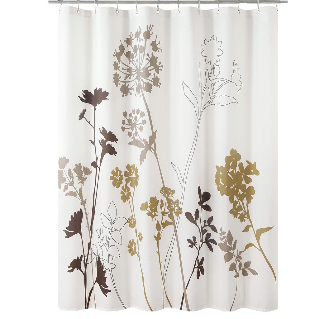 Floral Pattern Fabric Shower Curtain, Beige Gray Plant Bathroom Shower Curtain, Waterproof Bathroom Shower Curtain Curtain