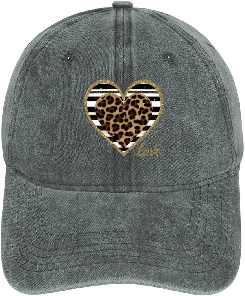 Leopard Heart Print Baseball Cap Women Adjustable Polyester Casual Sun Protection Hat