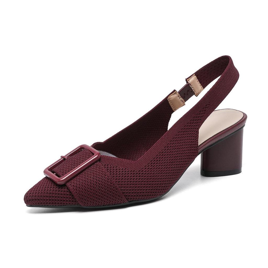 Women's High Heel Sandals Fashion Pointed Toe Knitted Breathable Non Slip Rubber Sole Slingback Shoes Fashion Sexy Dress Pumps