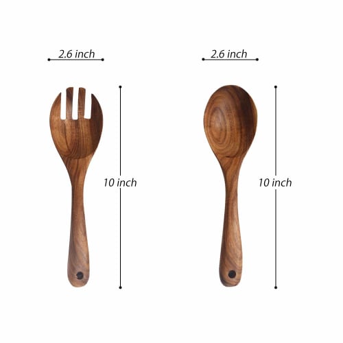 Set of 2 Wooden Salad Servers, Acacia Stirring Spoons, 10-inch, Wooden Utensils for Salad Serving