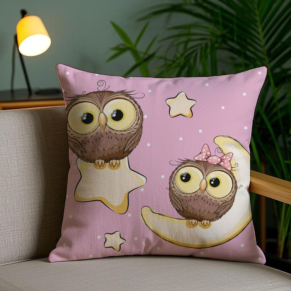Cute Cartoon Owl Cushion Cover Soft Short Plush Double-Sided Printing Home Decor Machine Washable Pillow Case Gift