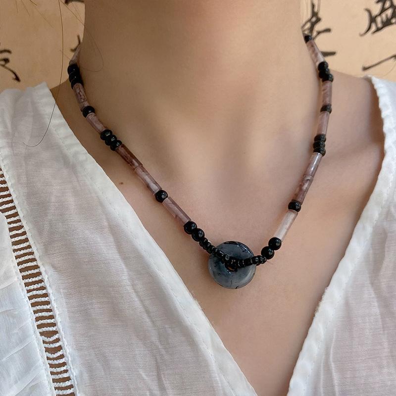 Nuova collana con ciondolo loto giada ghiacciata stile antico cinese Accessori per costumi antichi Hanfu per ragazza
