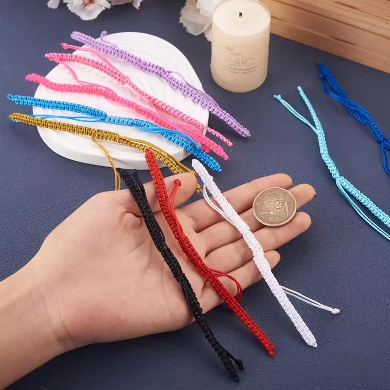 50pcs Multicolor Adjustable Braided Nylon Twisted Cord Bracelet Making Chinese Knot Bangle DIY Jewelry Findings 1¬1.55cm Long