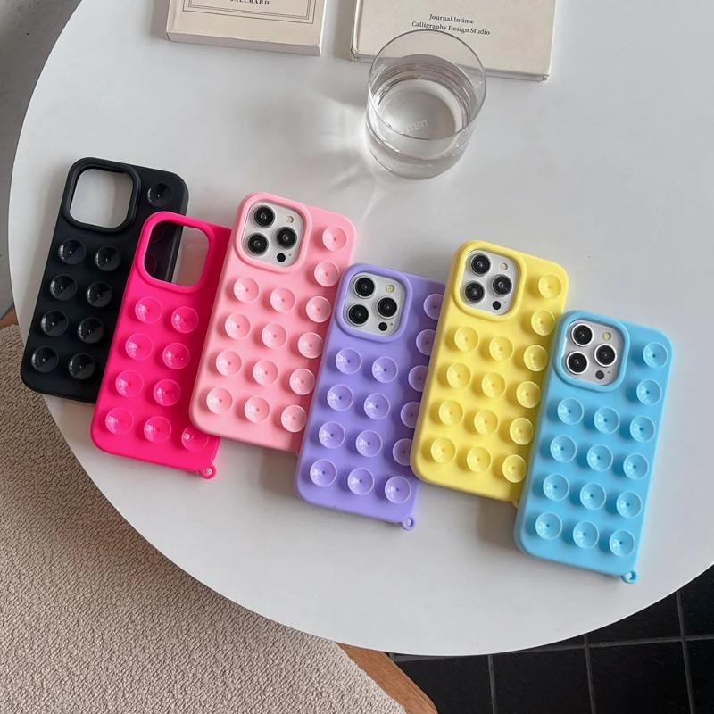 Suction Cup Soft Silicone Phone Case For 16 Pro Max 13 14 11 12 15 Pro Max Plus XR Anti-Slip Shockproof Candy Color Cover