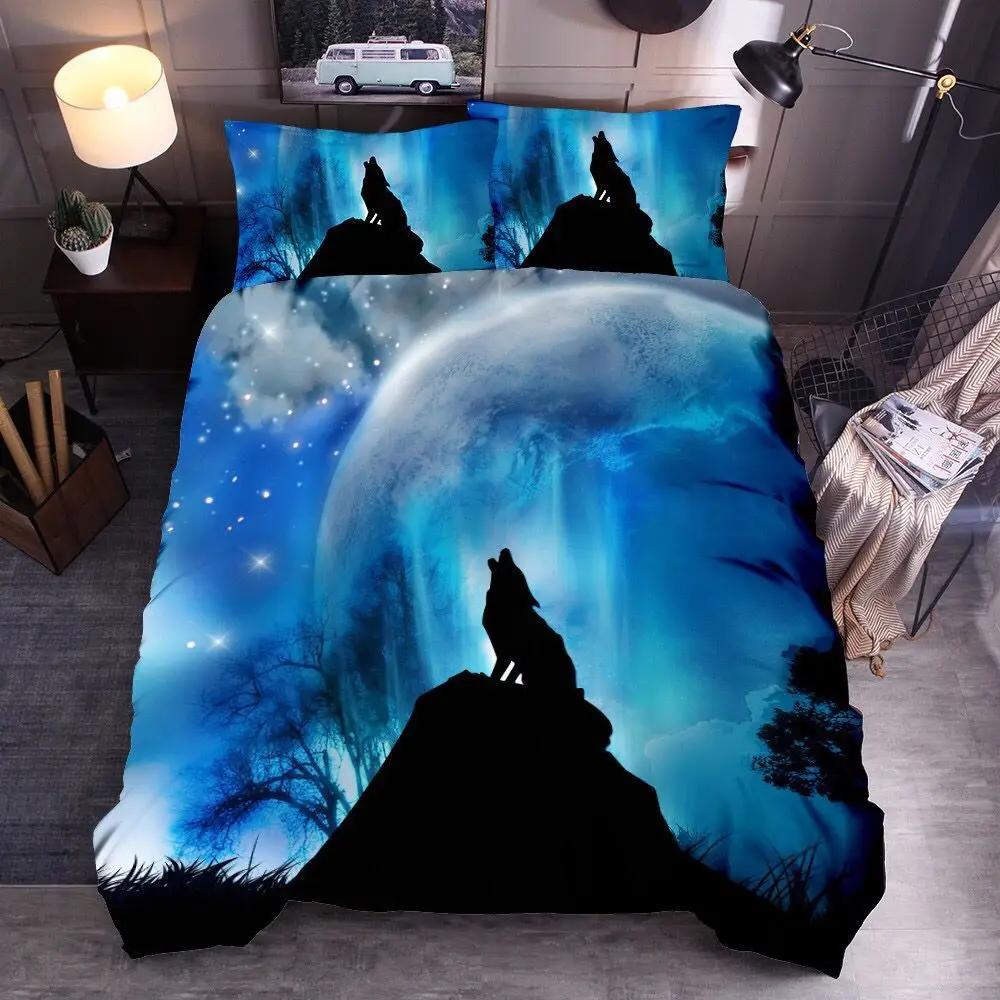 Animal Polyester Duvet Cover Set King Queen Twin Full Size Wild Animals Wolf Lion Fox Tiger 3D Print For Boys Bedding Set