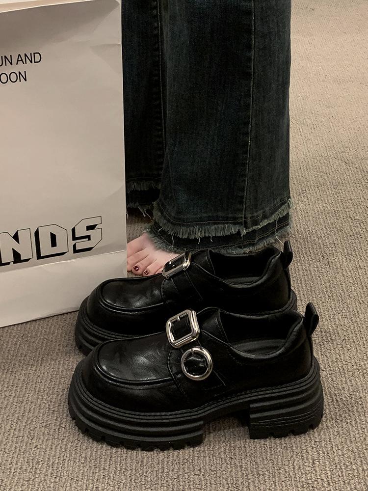 Platform Loafers Women's Spring 2025 New British Style Round Head Casual Single Shoes Small Muffin Shoes Leather Shoes