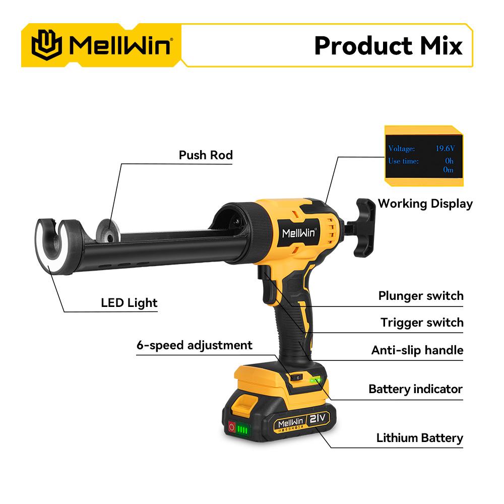 MELLWIN 10 Oz/300 Ml Glass Glue Caulking Gun Cordless Doors & Windows Electric Sewing Gland Tool For Makita 18V Battery Pin