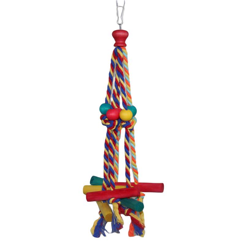 Parrot Cage Accessories: Colorful Beads, Wooden Blocks, and Cotton Rope Chew Toys for Feather-Plucking Relief