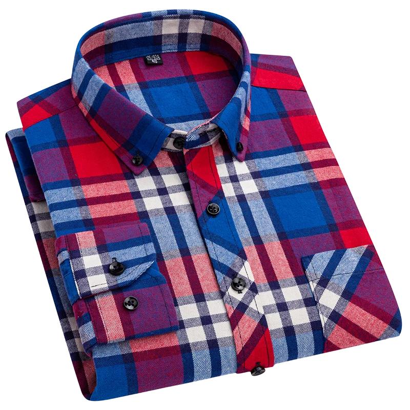New Autumn Winter Fashion Men Casual Flannel Plaid Long Sleeve Shirts S-8XL Regular Fit Pocket Businessman Dress Shirts Daily