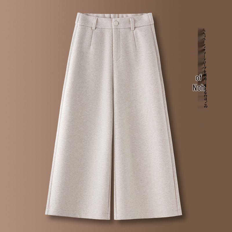 

Petite Women s Coffee Wool-Blend Wide-Leg Pants, Fleece-Lined, Thickened, Eight-Tenths Length, Cashmere Straight-Leg Design 2XL