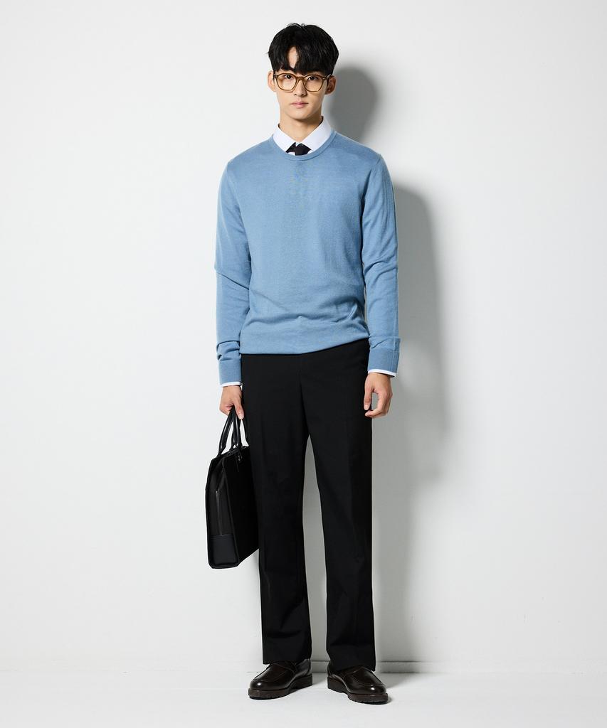 STCO [Black Label] Washable Round Wool Blend Knit Blue (Basic Fit)_Sktuz02Nsl