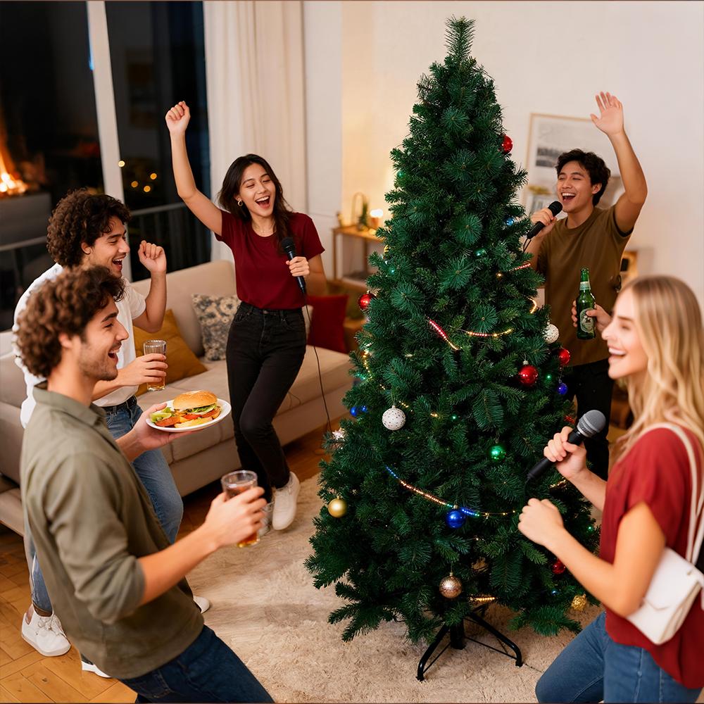 Árbol de Navidad Pop Up de 180cm 210cm 240cm Preiluminado Aguja de Pino y PVC Mixto Árbol Artificial con Base de Hierro Fácil Montaje Decoración Navideña