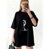 Oversized T Shirt Dress Black Abstract Bird Print Casual Wear For Women Streetwear Fashion Statement Piece Daily Outfit Choice
