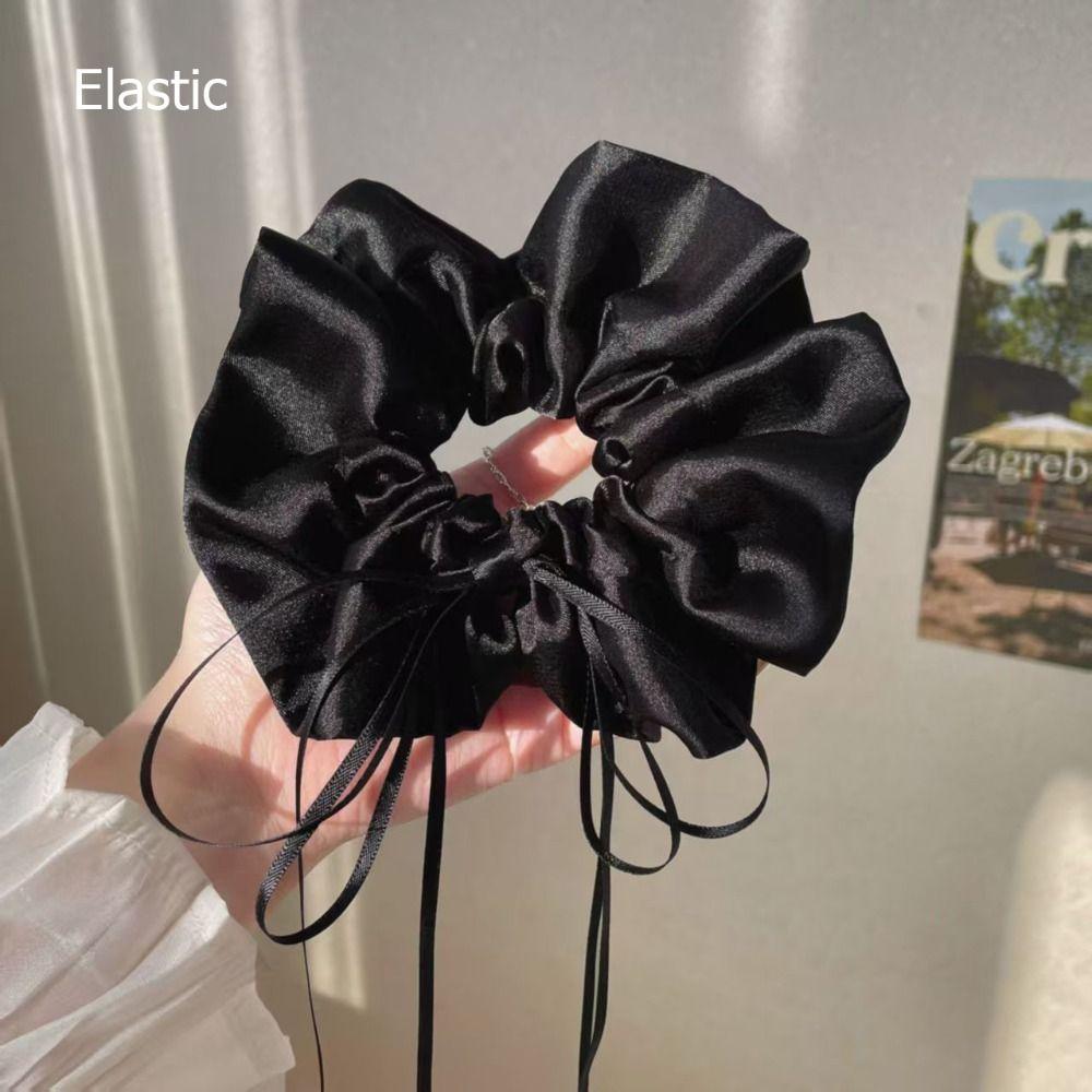 Satin Material Hair Tie Black/White Hair Accessory Romantic Bow Scrunchie Bridal Occasions