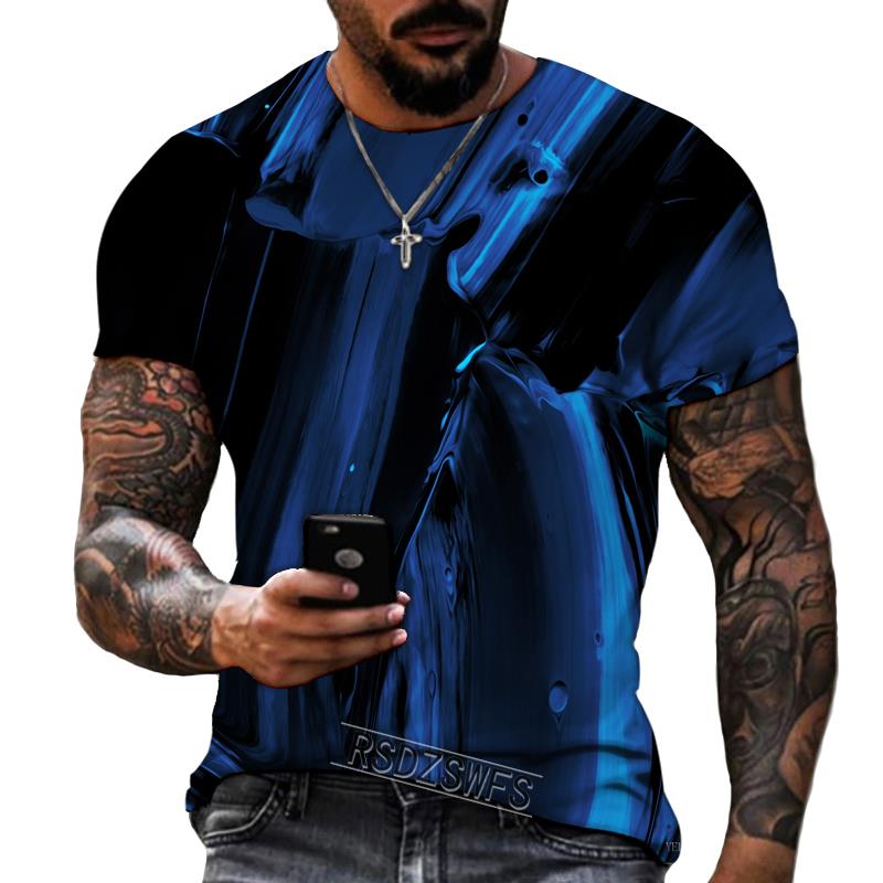 Blue And Black Color Mix And Match 3D Printing Men's Round Neck T-shirt Lycra Polyester Fabric Casual Brand Clothing Oversized