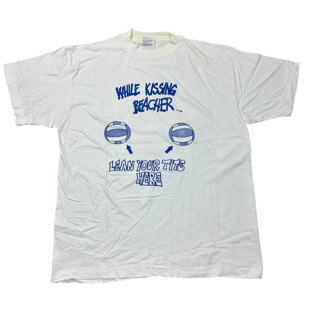 

Винтажная футболка Hanes с принтом-шуткой, одинарный шов, белая, мужская 4XL