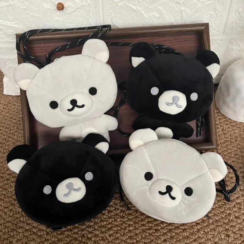 NEW Rilakkuma Plush Crossbody Bag Black White Two Tone Relax Bear Doll Coin Purse Keychain Soft Bag Kawaii Storage Handbag Decor
