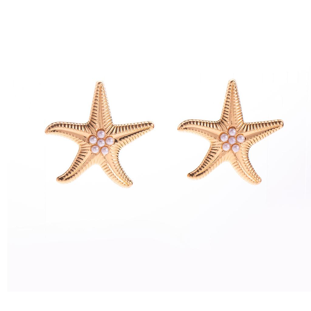 Glam Zircon Starfish Stud Earrings Exaggerated Metal Retro Design Big Piercing Earring Party Zircon Fashion Women's Accessories