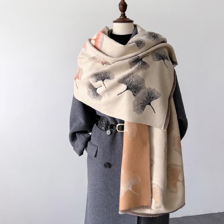 Oversized Shawl Wrap Leaf Print for Women Warm and Soft Multicolor Wrap