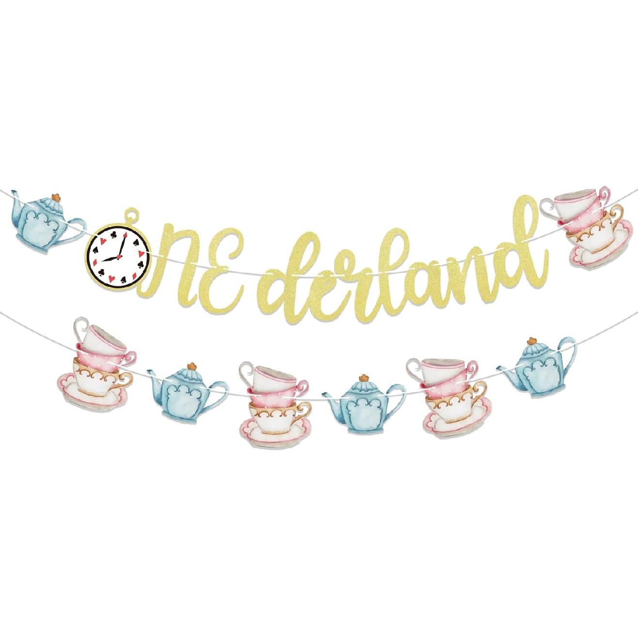 Yochamc Onederland banner - Alice in Onederland Decorations, Baby First Birthday Party Banner, Tea Party 1st Birthday Banner, Alice in Onederland