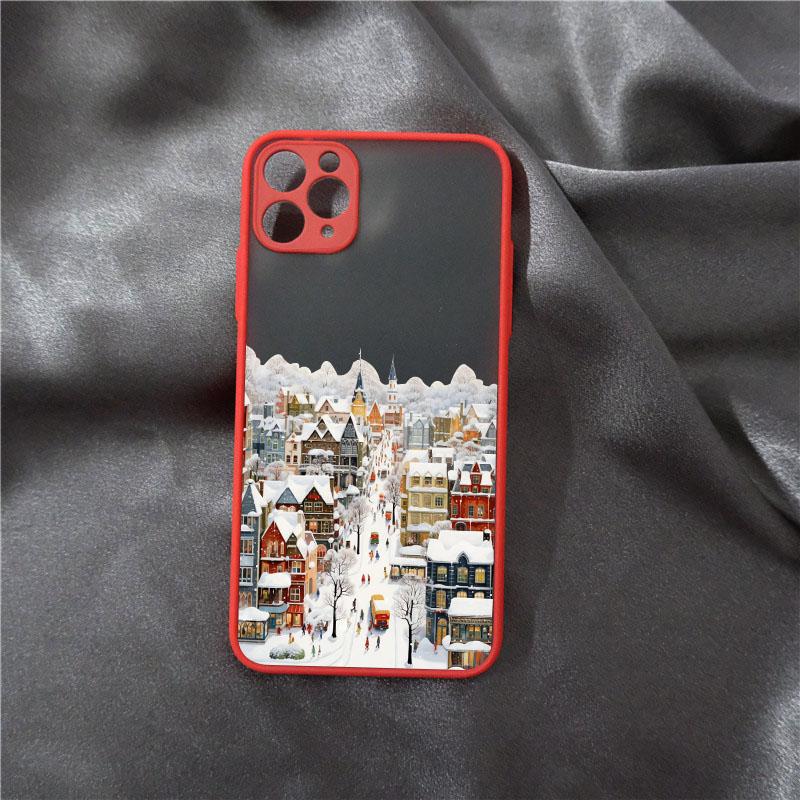 Christmas Phone Case for IPhone 16 15 14 11 Pro Max 14 Plus X XS XR 12 13 Mini Hand Painted Winter Snow House Matte Funda Cover