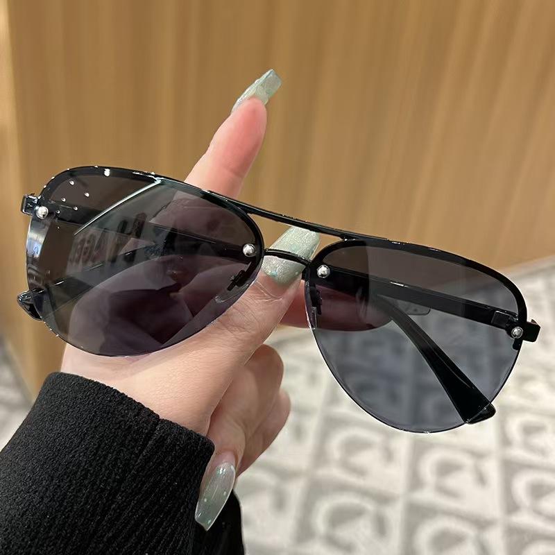 New Fashion Metal Half Frame Women'S Outdoor Sunglasses Classic Double Beam Glasses